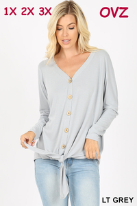 5338 4/4S Tie Front Button TOP in LT GREY JV-N63B