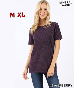 5430 1/4S Mineral Wash Round Neck TOP in BLACKBERRY