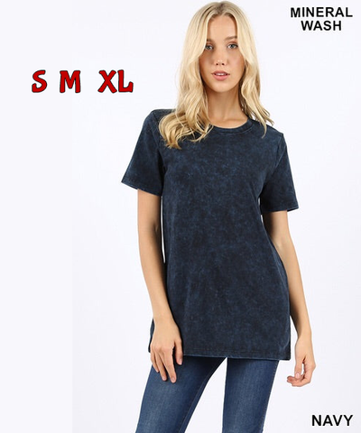 5431 1/4S Mineral Wash Round Neck TOP in NAVY