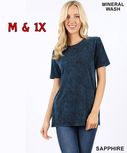 5434 1/4S Mineral Wash Round Neck TOP in SAPPHIRE