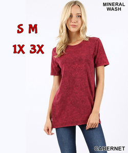 5435 1/4S Mineral Wash Round Neck TOP in CABERNET