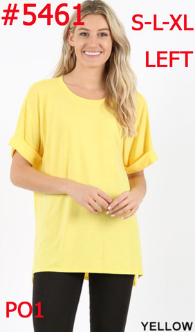 5461 1/4S Rolled R Neck HiLo Side Slit TOP in YELLOW