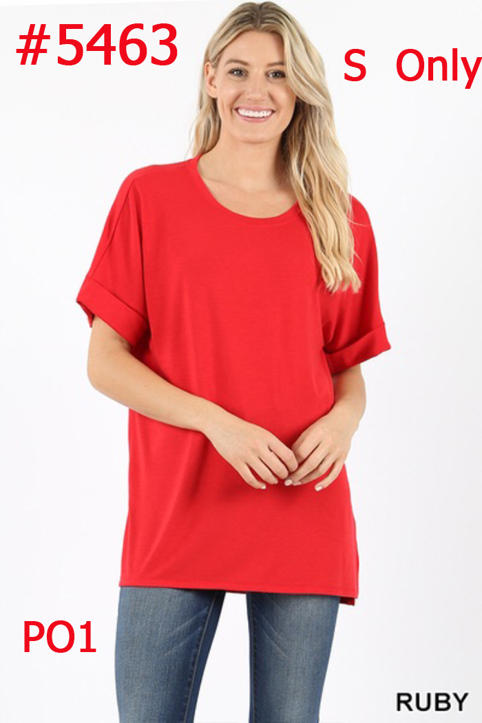 5463 1/4S Rolled R Neck HiLo Side Slit TOP in RUBY