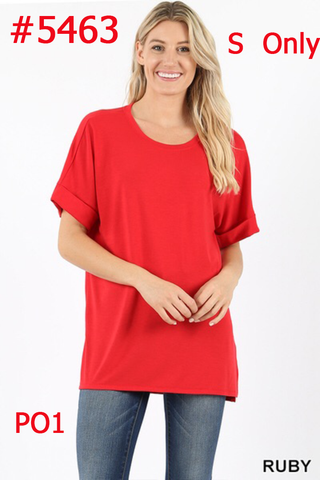 5463 1/4S Rolled R Neck HiLo Side Slit TOP in RUBY