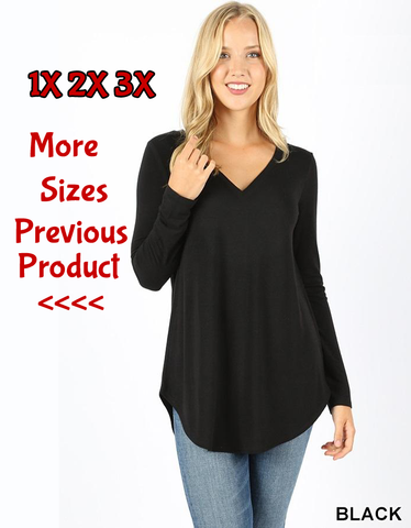 5680 4/4S V Neck Round Hem TOP in BLACK JV-B23C