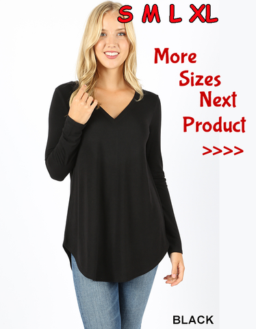 5680 4/4S V Neck Round Hem TOP in BLACK