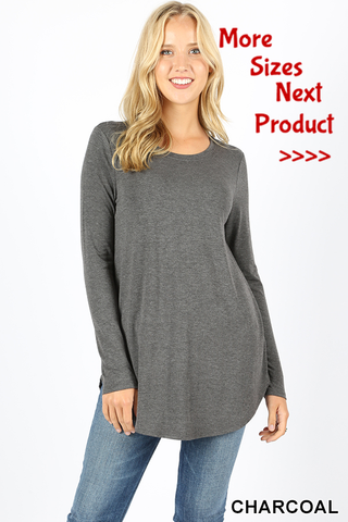 5693 4/4S Round Neck & Hem TOP in CHARCOAL