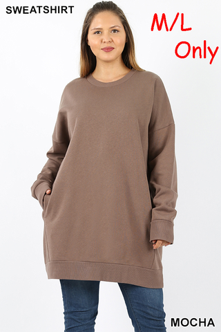 5708 4/4S OVZ R Neck SWEATSHIRT w PKTS in MOCHA