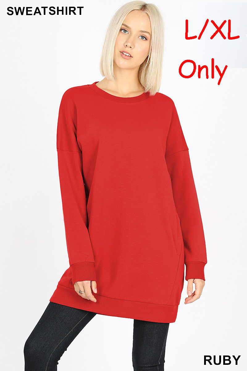 5709 4/4S OVZ R Neck SWEATSHIRT w PKTS in RUBY