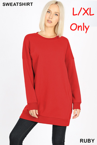5709 4/4S OVZ R Neck SWEATSHIRT w PKTS in RUBY