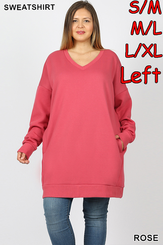 5716 4/4S OVZ V Neck SWEATSHIRT w PKTS in ROSE