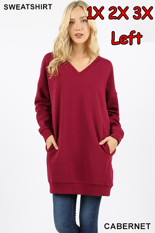 5719 4/4S OVZ V Neck SWEATSHIRT w PKTS in CABERNET