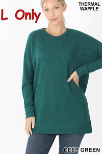 5887 4/4S Thermal Waffle R Neck SWEATERS in DEEP GREEN -both