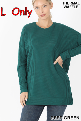 5887 4/4S Thermal Waffle R Neck SWEATERS in DEEP GREEN -both