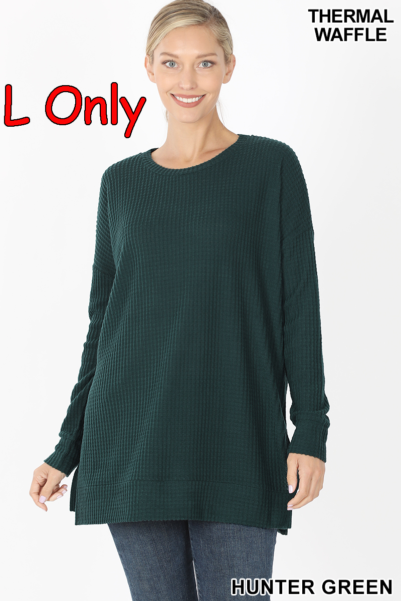 5890 4/4S Thermal Waffle R Neck SWEATERS in HUNTER GREEN