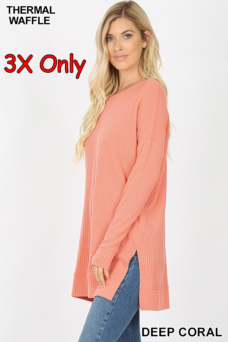 5894 4/4S Thermal Waffle R Neck SWEATERS in DEEP CORAL