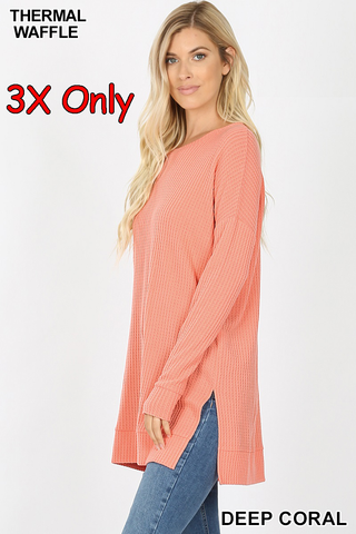 5894 4/4S Thermal Waffle R Neck SWEATERS in DEEP CORAL