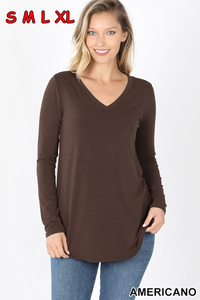5902 4/4S V Neck Round Hem TOP in AMERICANO