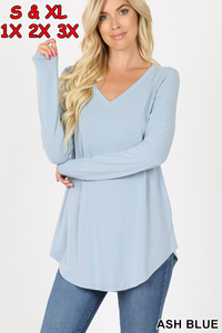 5903 4/4S V Neck Round Hem TOP in ASH BLUE
