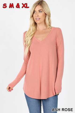 5905 4/4S V Neck Round Hem TOP in ASH ROSE