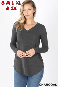 5908 4/4S V Neck Round Hem TOP in CHARCOAL