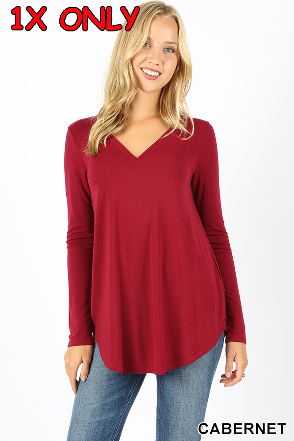 5912 4/4S V Neck Round Hem TOP in CABERNET