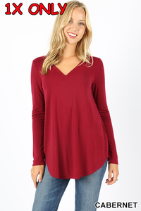 5912 4/4S V Neck Round Hem TOP in CABERNET