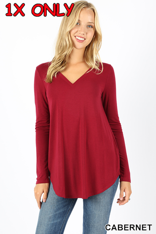 5912 4/4S V Neck Round Hem TOP in CABERNET
