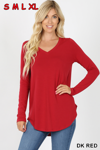 5913 4/4S V Neck Round Hem TOP in DK RED