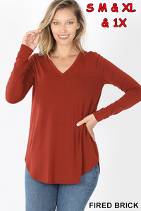 5917 4/4S V Neck Round Hem TOP in FIRED BRICK