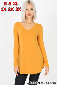 5918 4/4S V Neck Round Hem TOP in GOLDEN MUSTARD