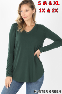 5920 4/4S V Neck Round Hem TOP in HUNTER GREEN
