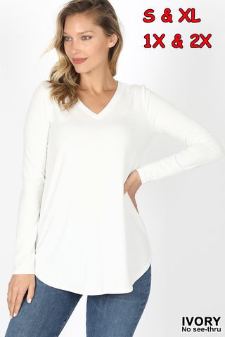 5921 4/4S V Neck Round Hem TOP in IVORY