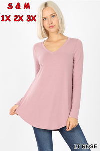 5925 4/4S V Neck Round Hem TOP in LT ROSE