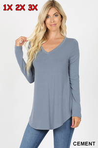5930 4/4S V Neck Round Hem TOP in CEMENT