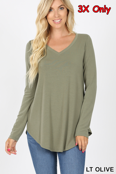 5933 4/4S V Neck Round Hem TOP in LT OLIVE