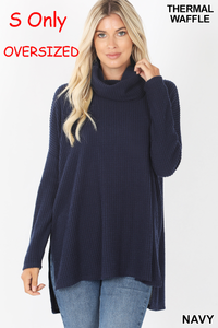 5956 4/4S Thermal Waffle Cowl Neck SWEATERS in NAVY