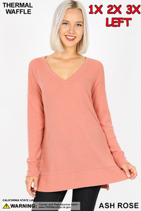 5987 4/4S V Neck Thermal Waffle w Snaps SWEATERS in ASH ROSE