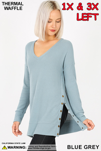 5988 4/4S V Neck Thermal Waffle w Snaps SWEATERS in BLUE GREY
