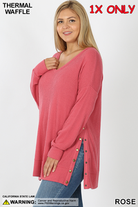 5990 4/4S V Neck Thermal Waffle w Snaps SWEATERS in ROSE