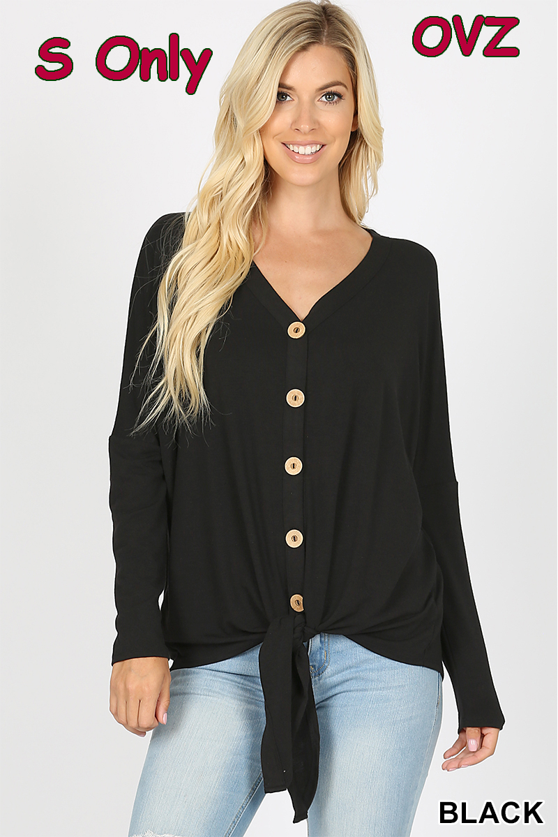 5991 4/4S Tie Front Button TOP in BLACK
