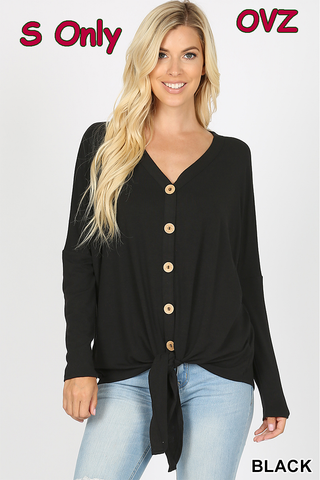 5991 4/4S Tie Front Button TOP in BLACK