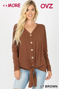 5992 4/4S Tie Front Button TOP in LT BROWN JV-B13C