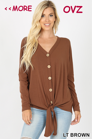 5992 4/4S Tie Front Button TOP in LT BROWN JV-B13C