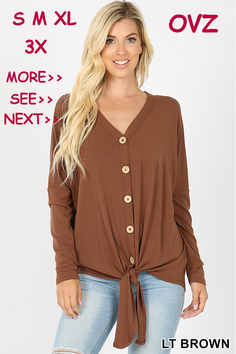 5992 4/4S Tie Front Button TOP in LT BROWN