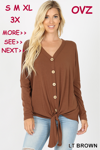 5992 4/4S Tie Front Button TOP in LT BROWN