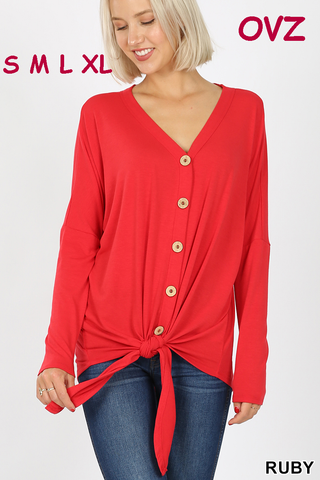 5993 4/4S Tie Front Button TOP in RUBY