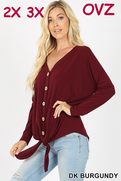 5995 4/4S Tie Front Button TOP in DK BURGUNDY
