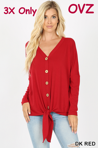 5996 4/4S Tie Front Button TOP in DK RED