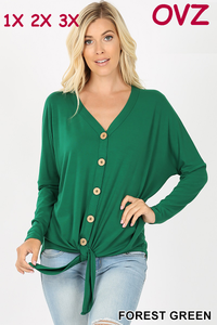 5997 4/4S Tie Front Button TOP in FOREST GREEN JV-B2C